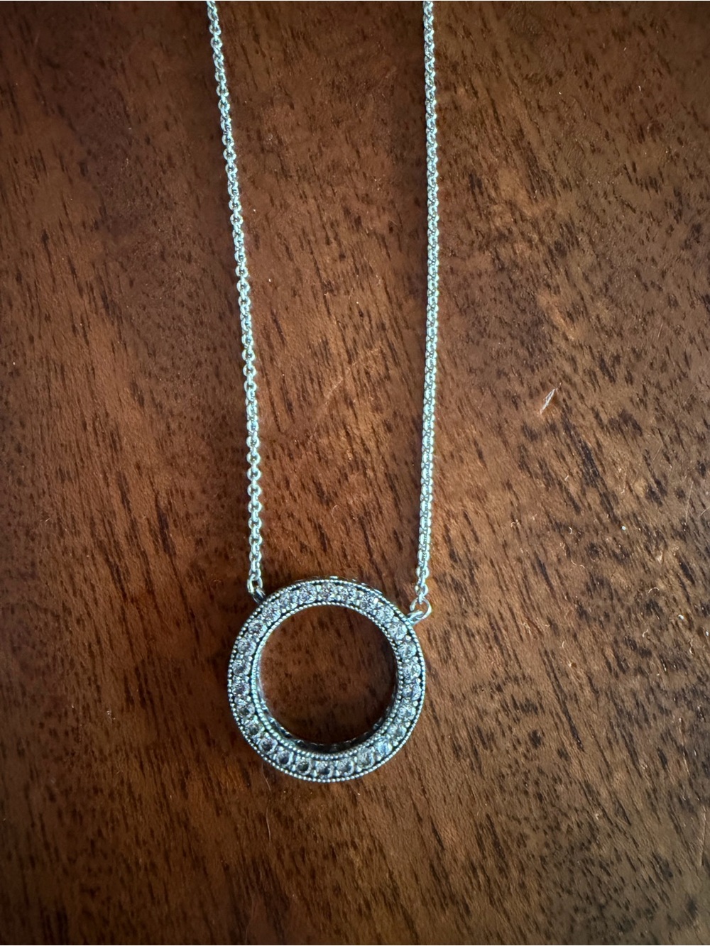 Pandora Silver Pave Circle Pendant Necklace - Women Jewelry